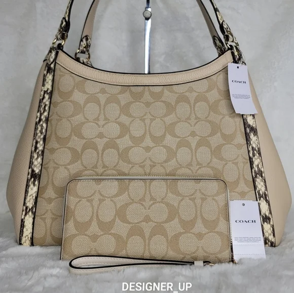 🦒 Coach 2 PCS SET Designer Shoulder Bag Purse Handbag Wallet  Signature - Picture 4 of 14